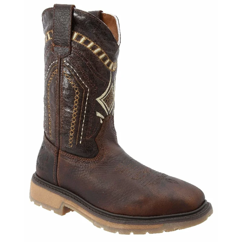 Men's cowboy boots with a high - heeled designSB5001 Silver Bull Square Toe Steel Toe Brown Rustic Boot (WIDE EE LAST-HALF NUMBER LESS RECOMMENDED) Men's cowboy boots with a high - heeled designSB5001 Silver Bull Square Toe Steel Toe Brown Rustic Boot (WIDE EE LAST-HALF NUMBER LESS RECOMMENDED)