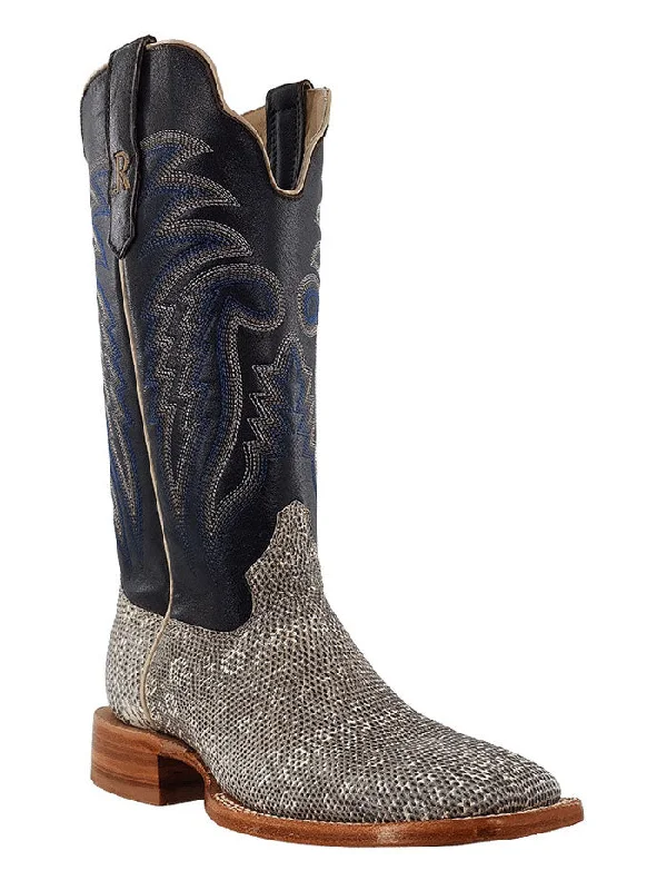 Men's western boots with a suede shaft and a leather soleR.Watson RW7900-2 Mens Ring Lizard Western Boots Natural Grey