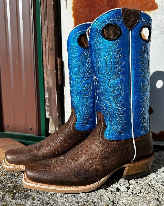 Men's cowboy boots with a pull - on strapAriat Men's Tobacco Toffee & Blue Ringer Cutter Toe Cowboy Boots 10051032