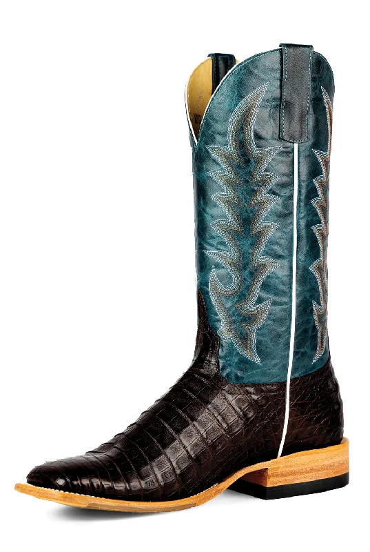 Men's cowboy boots with a suede shaftHorse Power Mens Navy Explosion Chocolate Caiman Belly Cowboy Boots 12 D