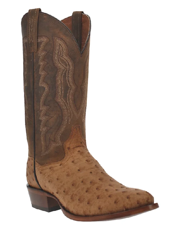 Men's western boots with a leather - wrapped heel and a smooth finishDan Post DP3077 Mens Handcrafted Gehrig Ostrich Western Boots Saddle