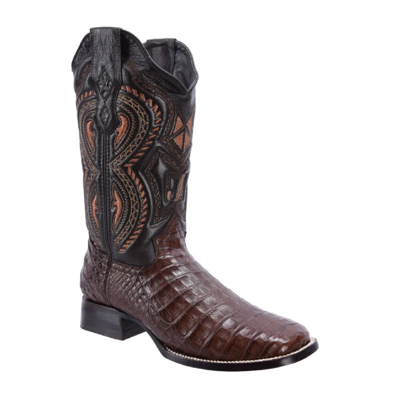 Men's cowboy boots with a leather lining for comfortMen's western boots with a leather lining and a padded insoleRODEO CARTIE 706 Original Men's Caiman BROWN Western Boots, Square Toe Cowboy boots, Authentic Caiman Leather