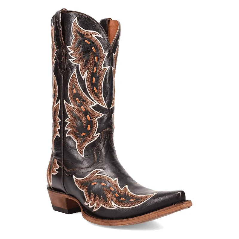 Men's cowboy boots with a heel guardDan Post Mens Racer Black Leather Cowboy Boots