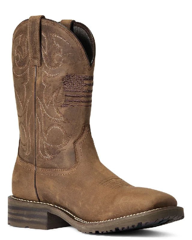 Western - style men's boots with intricate tooling and stitchingMen's Hybrid Patriot Waterproof Western Boots