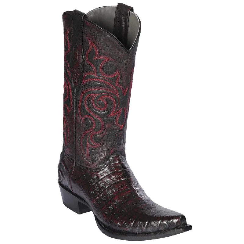 Vintage - style men's cowboy boots with a square toeBlack Cherry Caiman Snip Toe Cowboy Boots