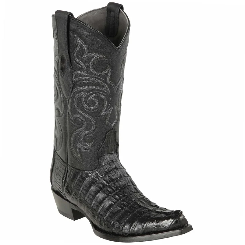 Black Caiman Tail Snip Toe Cowboy Boot