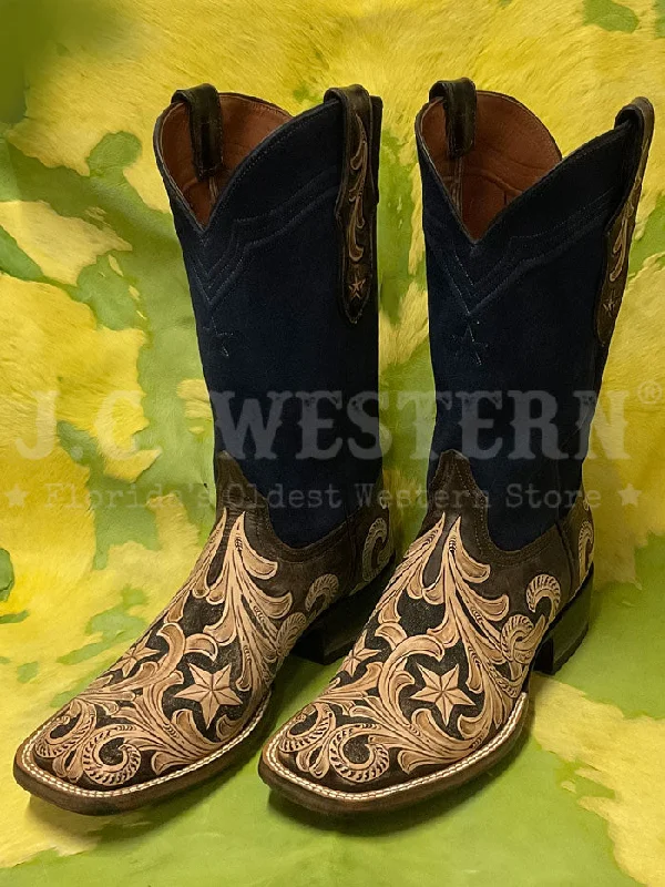 Men's cowboy boots with a high - heeled designBlack Jack HT-264-96NV Mens Handtooled Stars Square Toe Boot Vintaged Natural Navy Men's cowboy boots with a high - heeled designBlack Jack HT-264-96NV Mens Handtooled Stars Square Toe Boot Vintaged Natural Navy