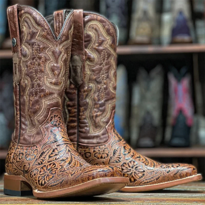 Men's cowboy boots with a decorative inlayHand Tooled Cowboy Boots Print