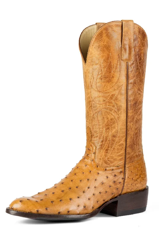 Men's cowboy boots with a concho belt detailHorse Power Mens 13in Maverick Antique Saddle Full Quill Ostrich Cowboy Boots