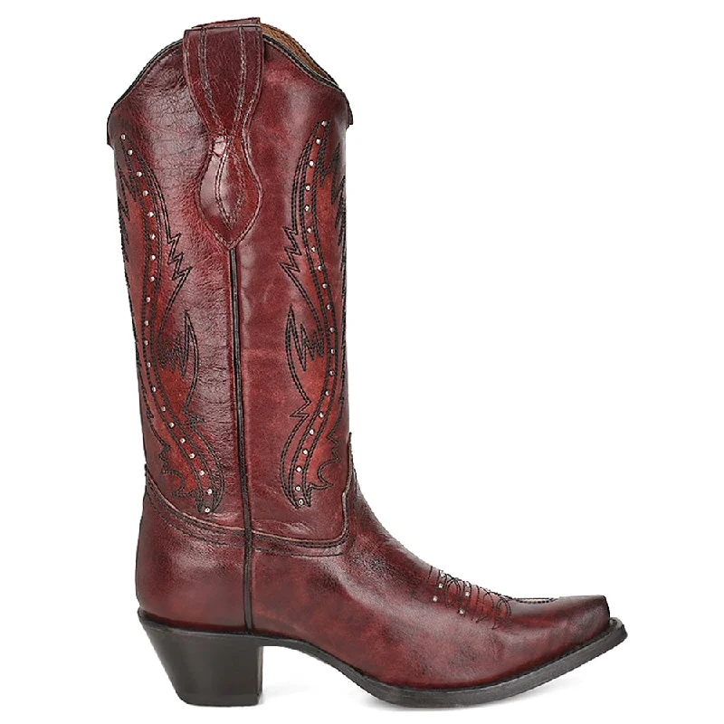 Men's cowboy boots with a suede shaftLd Wine Embroidery & Studs Snip Toe Cowboy Boots Men's cowboy boots with a suede shaftLd Wine Embroidery & Studs Snip Toe Cowboy Boots