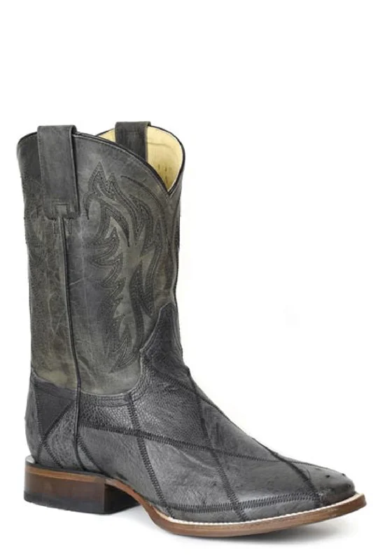 Men's genuine leather cowboy boots with a pointed toeRoper Mens Ostrich Check Grey Ostrich Cowboy Boots