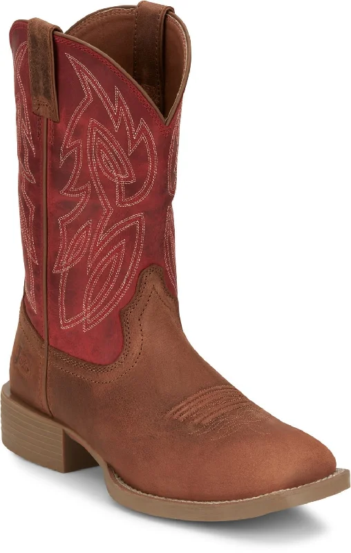 Men's cowboy boots with a silver - toned buckleJustin Mens Canter Roasted Cognac Water Buffalo Cowboy Boots