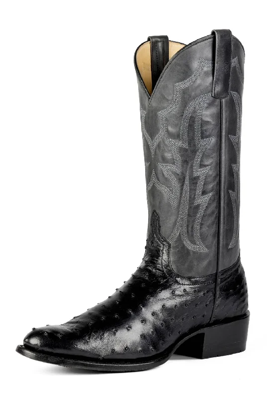 Men's cowboy boots with a tooled leather designHorse Power Mens 13in Pullup Black Full Quill Ostrich Cowboy Boots