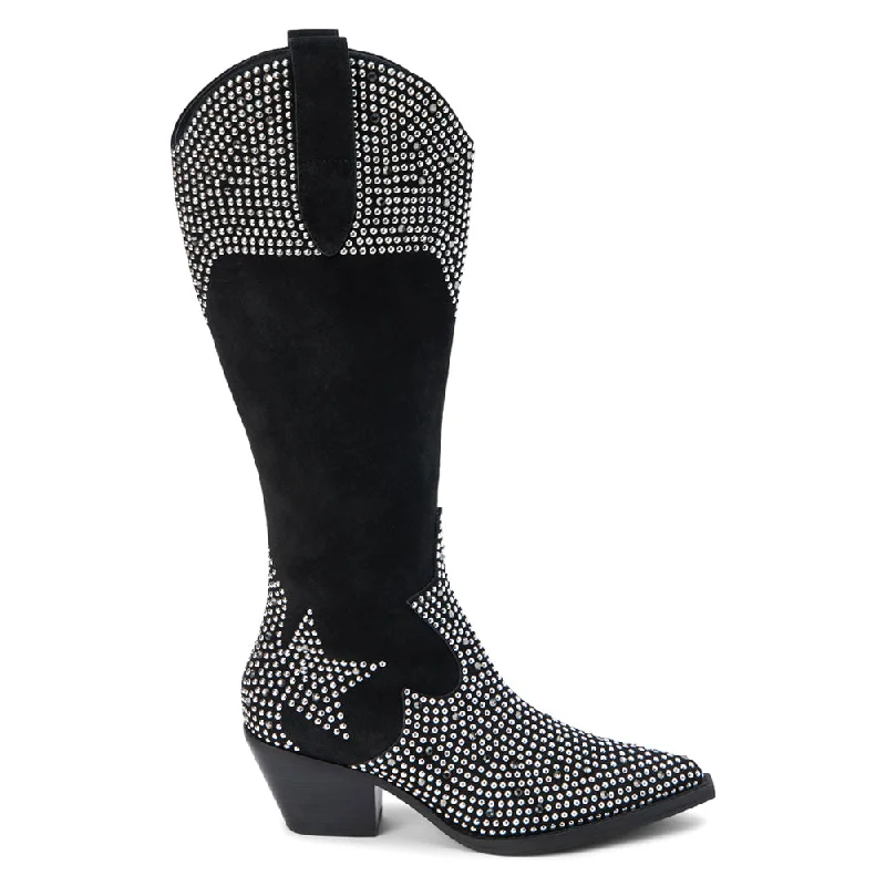 Men's cowboy boots with a leather lining for comfortDumplin Rhinestone Studded Pointed Toe Cowboy Boots