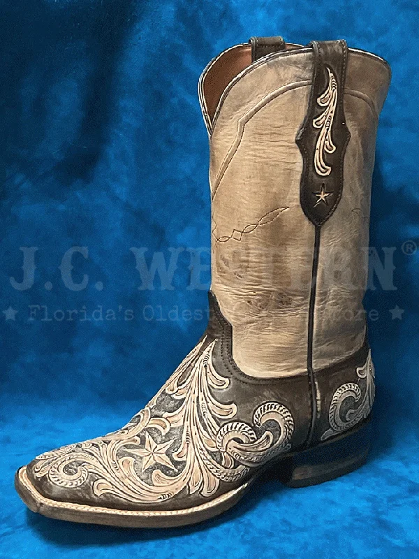 Men's cowboy boots with a leather sole for a classic lookBlack Jack HT-264-96 Mens Handtooled Stars Square Toe Boot Vintaged Chocolate Natural Men's cowboy boots with a leather sole for a classic lookBlack Jack HT-264-96 Mens Handtooled Stars Square Toe Boot Vintaged Chocolate Natural