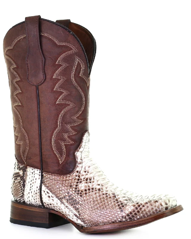 Men's western boots with a high - quality leather upper and a suede liningMen's Python Western Boots