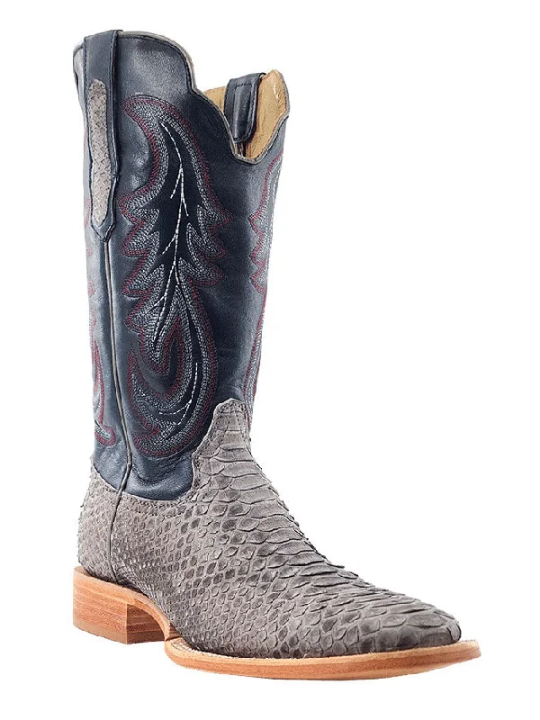 R.Watson RW7914-2 Mens Sueded Back Cut Python Western Boot Grey