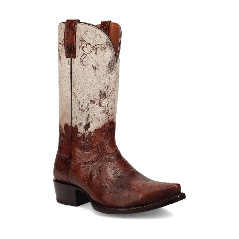 Men's cowboy boots with a snake - skin textureDan Post Mens Rodeo Brown/Multi Hair-On Leather Cowboy Boots