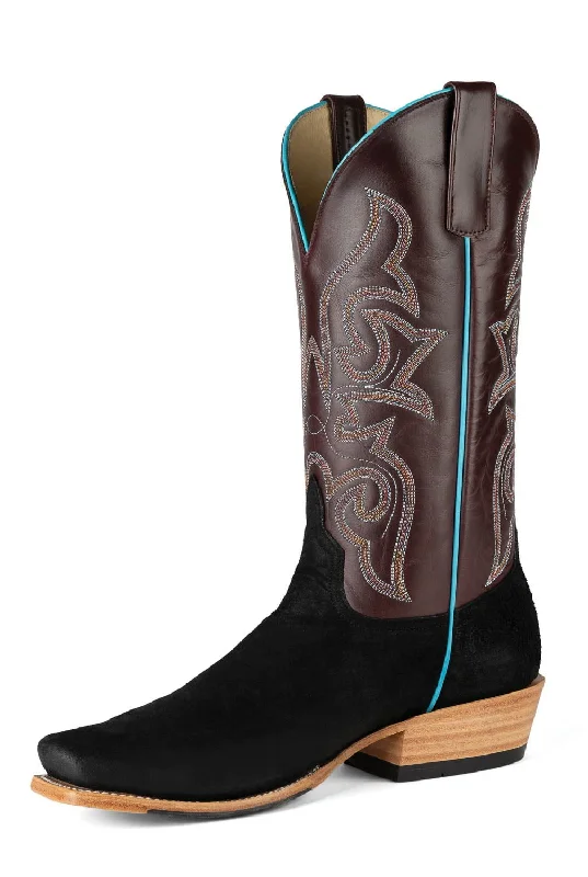 Western - style men's cowboy boots with intricate stitchingHorse Power Mens Top Hand Black/Wine Smooth Ostrich Cowboy Boots