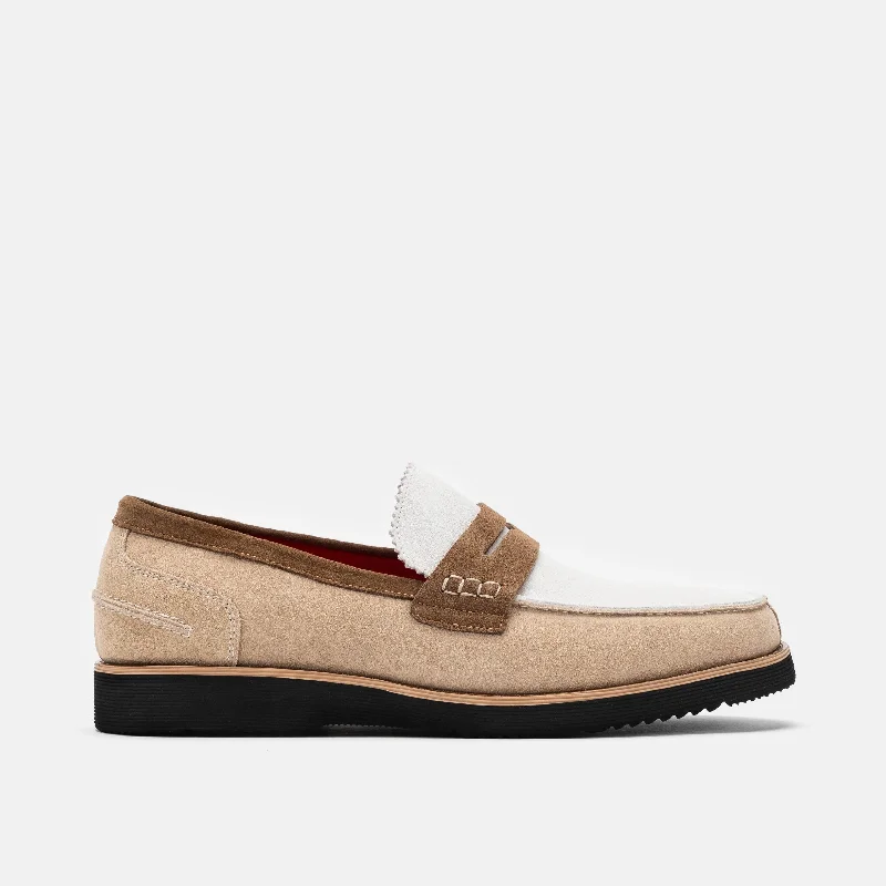 Men's loafers with a leather lining for comfort Slip - on men's loafers for easy wearAbe Camel/White Suede Penny Loafers