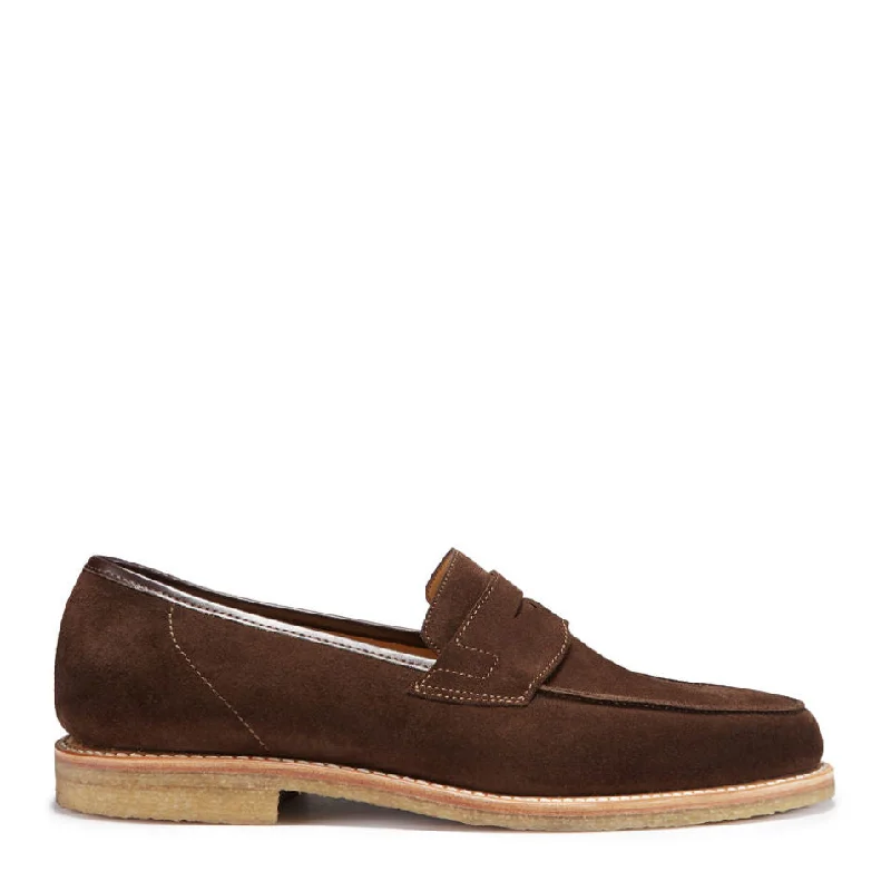 Men's loafers with a pointed toe for a stylish appearance Men's loafers with a contrast stitching detailBrown Suede Loafers, Crepe Rubber Welted Sole
