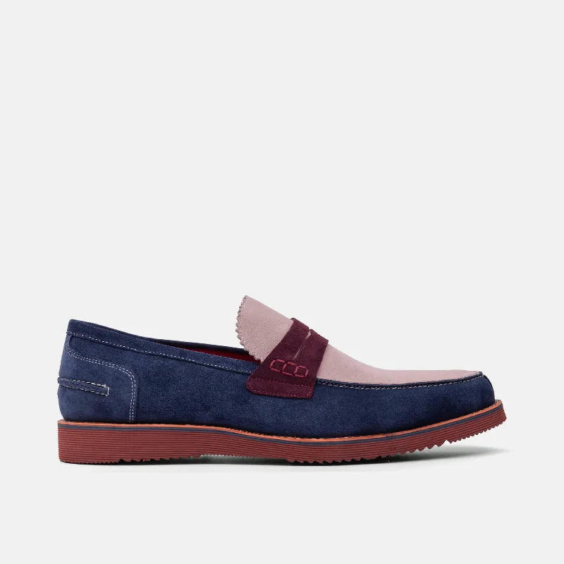 Men's loafers with a smooth leather finish Men's loafers with a leather lacing systemAbe Blue Earth Suede Penny Loafers