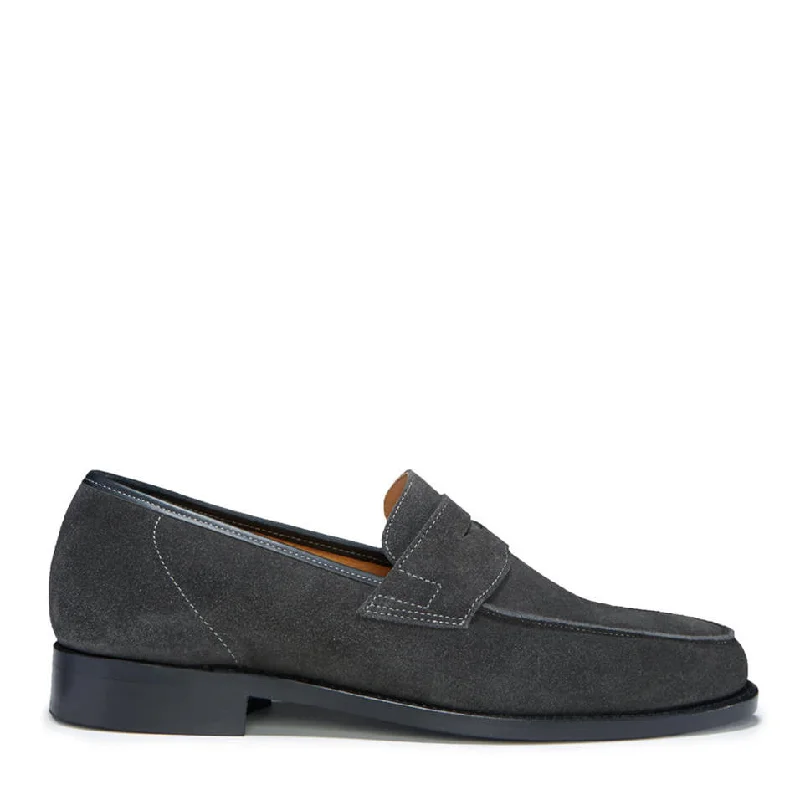 Men's loafers with a removable insole for cleaning Men's loafers with a pointed toe for a stylish appearanceSlate Grey Suede Loafers, Welted Leather Sole