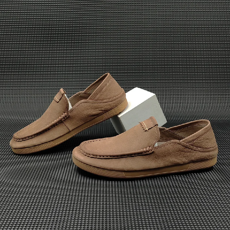 Men's loafers with a contrast stitching detailMen Handmade Minimalist Soft Leather Casual Loafers