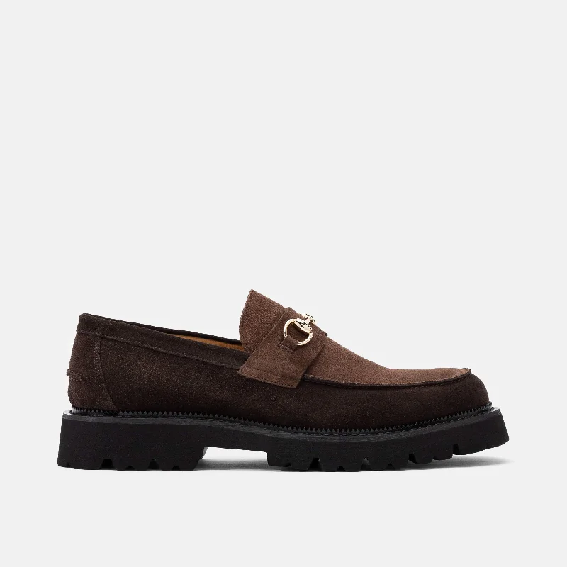 Men's loafers with a perforated leather upper for ventilation Men's loafers with a leather lining for comfortBlake Triple Brown Suede Lug Bit Loafers