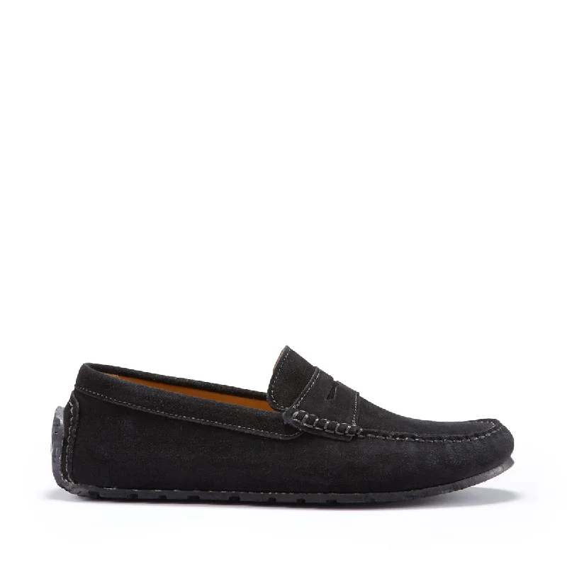 Men's loafers with a tassel front for a classic look Men's loafers with a stretchy side panel for a better fitTyre Sole Penny Driving Loafers, black suede