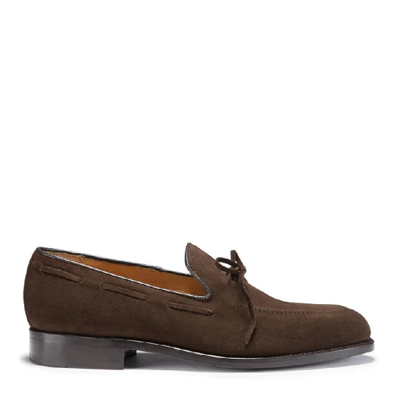 Men's loafers with a low - heeled design Men's loafers with a memory foam insoleBrown Suede Goodyear Welted Laced Loafers