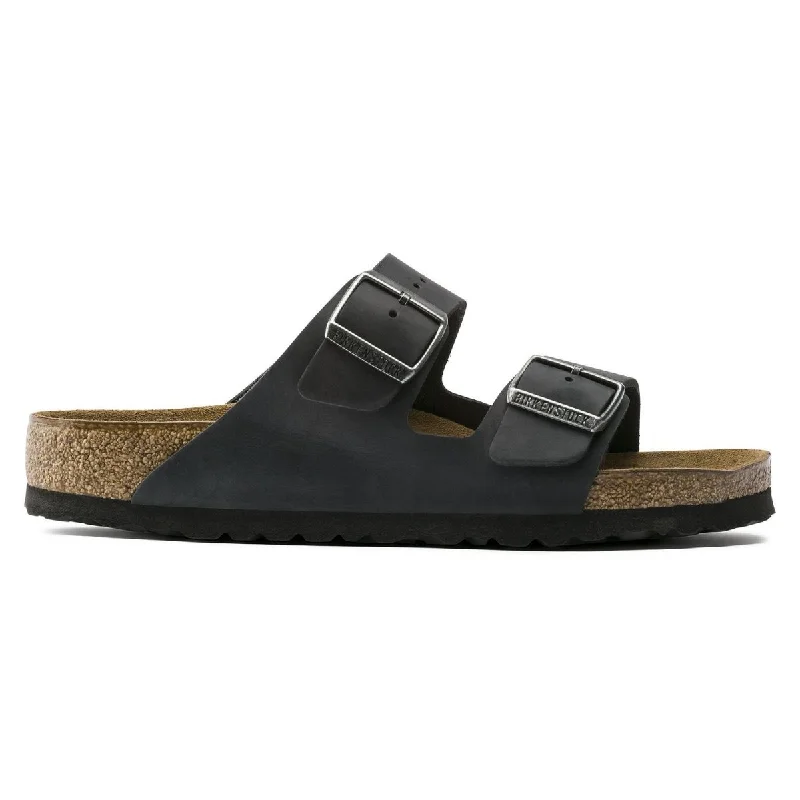 Men's sandals with a cushioned footbedBirkenstock Men's Arizona Soft Footbed Black Oiled Leather