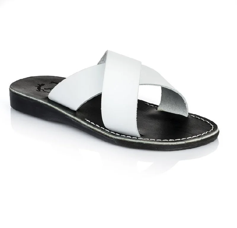 Flip - flop style men's sandals for beach wearElan - Leather Slide On Sandal | Black White