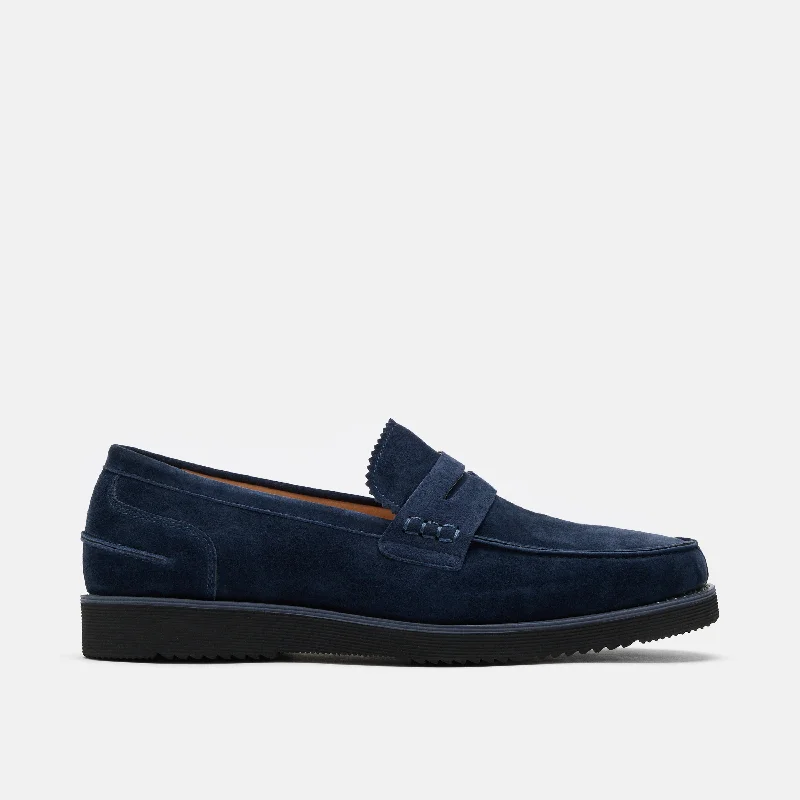 Men's loafers with a leather lining for comfort Men's loafers with a decorative buckleAbe Navy Suede Penny Loafers