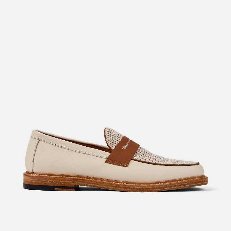 Men's loafers in a neutral color like black or brownCalum Cream Leather Penny Loafers