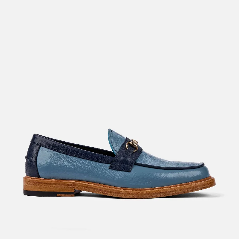 Men's loafers with a decorative buckleBoardwalk Blue Leather Horse-Bit Loafers