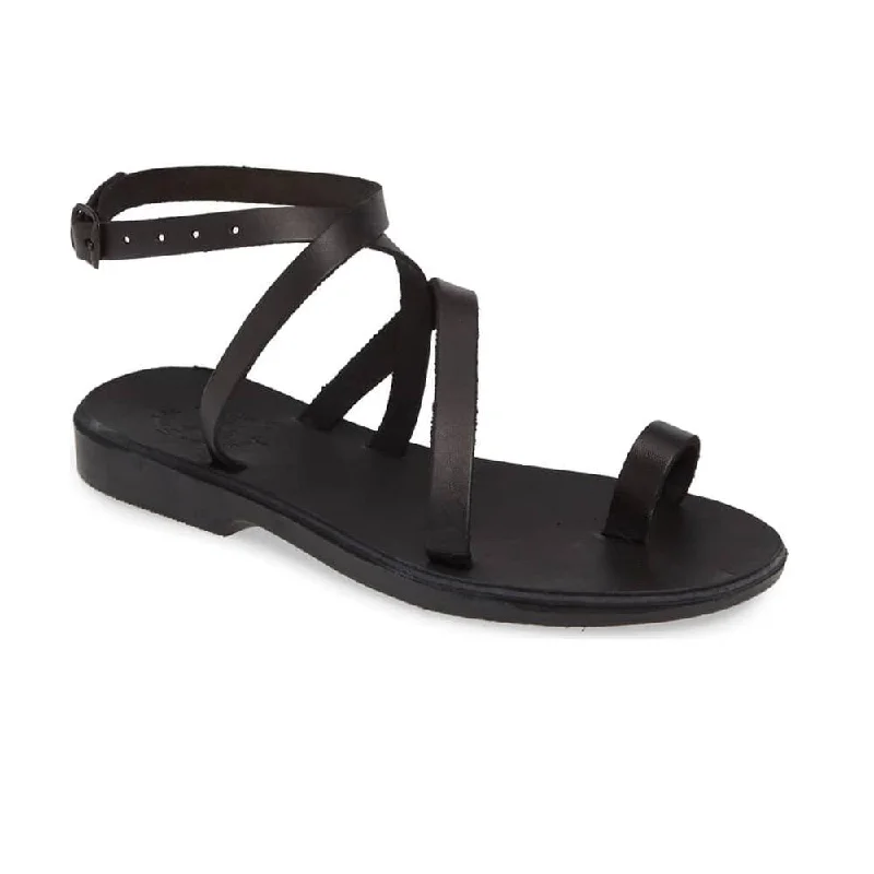 Men's sandals with a pointed toe for a stylish lookMara - Leather Thin Ankle Strap Sandal | Black