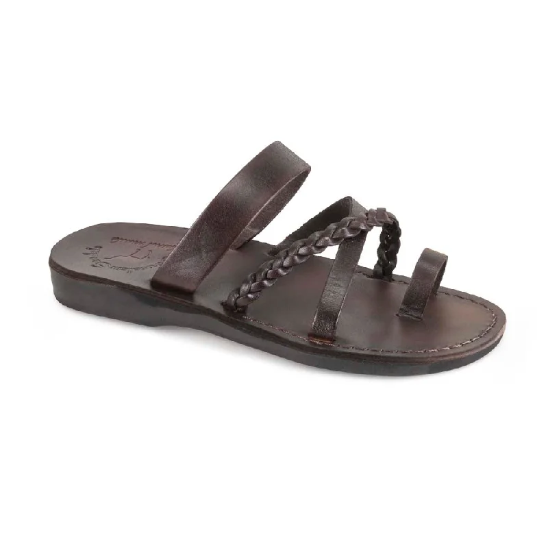Men's sandals with a decorative buckle or charmSophia - Leather Braided Flat Sandal | Brown