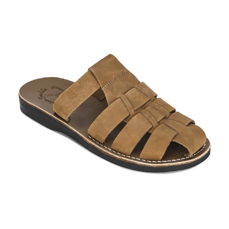 Men's sandals with a decorative buckle or charmMen's sandals with a decorative buckle or charmMichael Slide - Leather Pacific Slide Sandal | Tan Nubuck