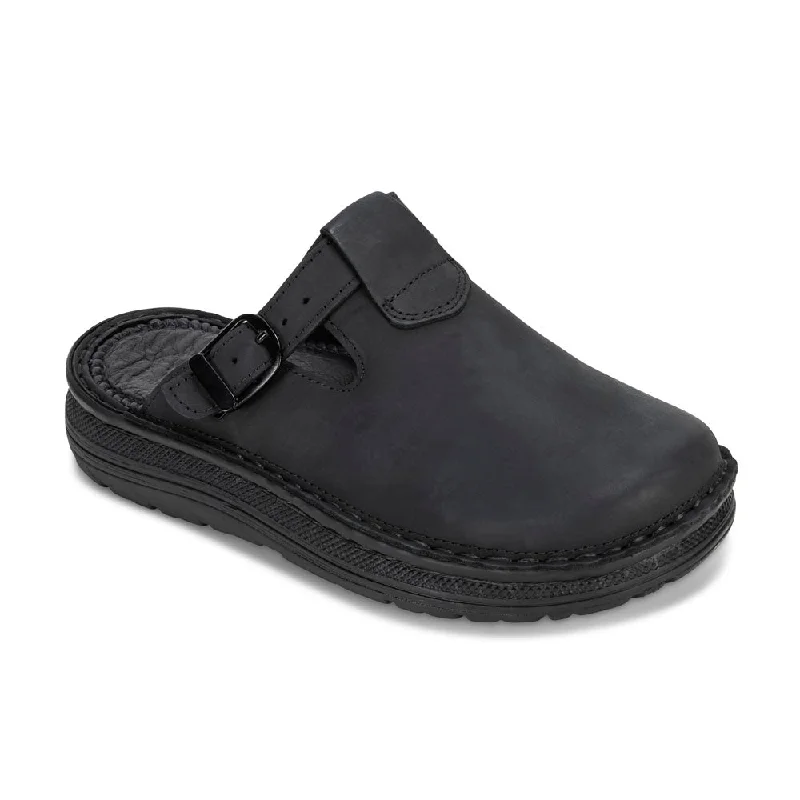 Men's sandals with a buckle closureMen's sandals with a buckle closureSawyer - Leather Clog-Toe Sandal | Black Nubuck