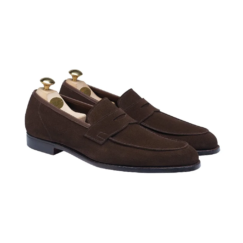 Men's loafers with a smooth leather finish Men's loafers with a leather lacing systemCadogan Dark Brown Calf Suede