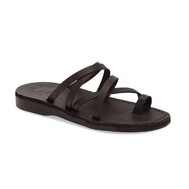 Men's sandals with a rubber sole for tractionAriel - Leather Cross Strap Sandal | Black