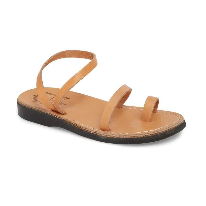 Men's sandals with a removable insole for cleaningElla - Leather Ankle Strap Flat Sandal | Tan