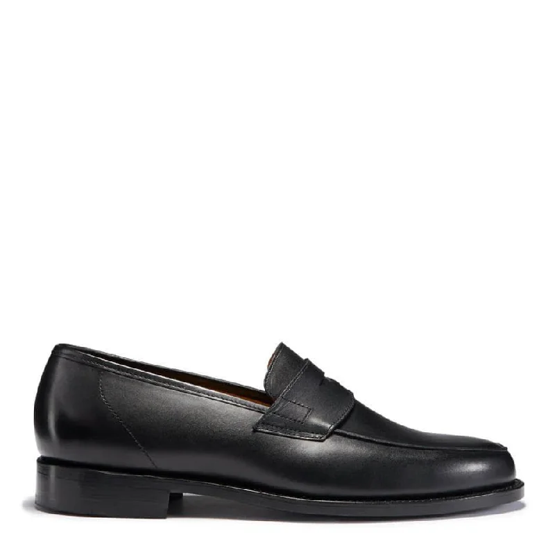 Men's loafers with a perforated leather upper for ventilationBlack Leather Loafers, Welted Leather Sole