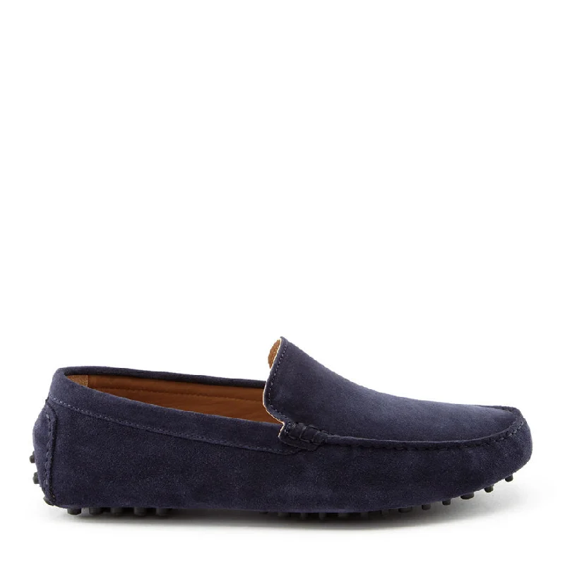 Men's loafers with a perforated leather upper for ventilation Men's loafers with a leather lining for comfortDriving Loafers, navy blue suede