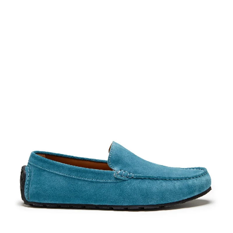Men's loafers with a smooth leather finish Men's loafers with a rubber sole for durabilityTyre Sole Driving Loafers, petrol blue suede