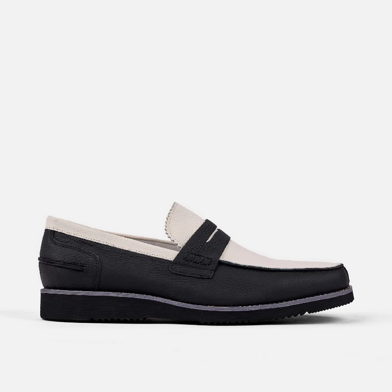 Men's loafers with a leather lining for comfort Men's loafers with a decorative buckleAbe Black and White Leather Penny Loafers
