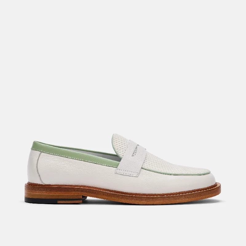 Men's loafers with a decorative buckleCalum White Mojito Leather Penny Loafers