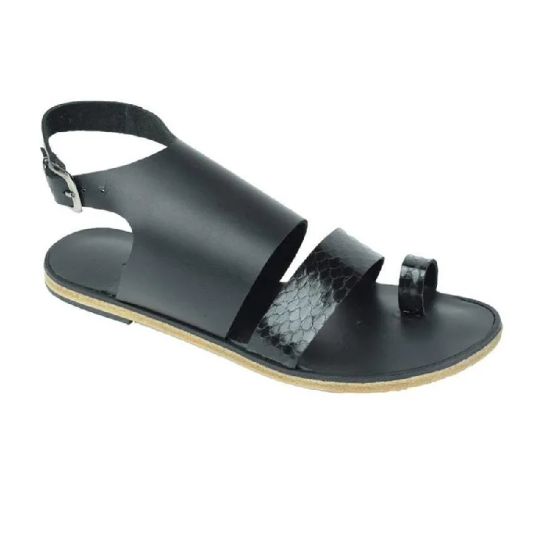 Men's sandals with a cushioned footbedMelrose Avenue - Toe Loop With Snake Skin Leather Sandal | Black