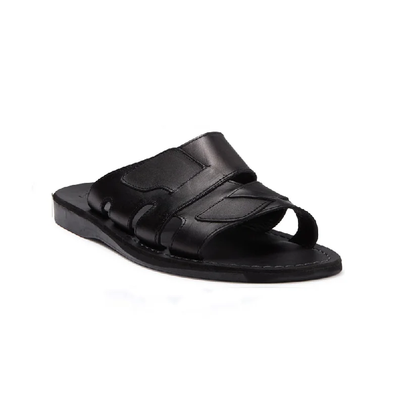 Men's sandals with a perforated leather upper for ventilationMen's sandals with a perforated leather upper for ventilationMateo - Leather Open Toe Slide Sandal | Black